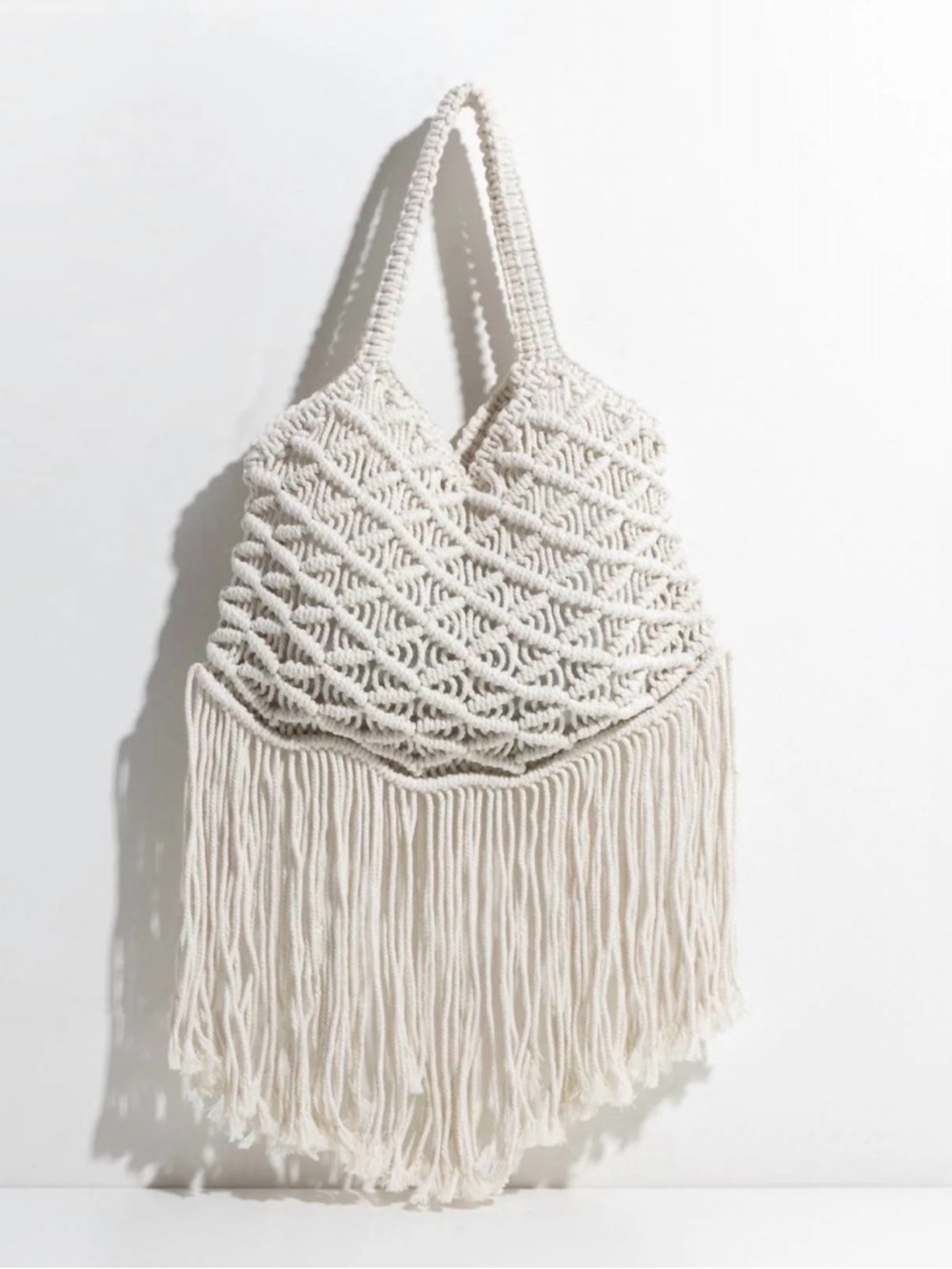 Lusana Resort bag - Boho Macramé Fringe Tote Bag - White